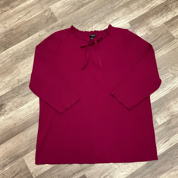 Talbots Plus Women’s 3/4 Sleeve Ruffle Tie Collar Sweater Size 2X - Picture 1 of 6